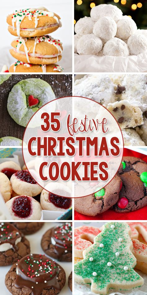 35 Festive Christmas Cookies - Perfect for neighbor gifts or even for Christmas Cookie Exchange Parties! Holiday Cookie Exchange Recipes, Festive Christmas Cookies, Christmas Cookie Exchange Recipes, Cookie Exchange Recipes, Christmas Cookie Recipes, Holiday Cookie Exchange, Christmas Cookie Exchange, Xmas Cookies, Cookie Exchange