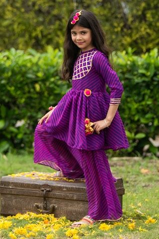 Leheriya Kurta & Sharara Set Leheriya Dress, Kurta And Sharara Set, Layered Kurta, Kurta And Sharara, Kurta Sharara Set, Kurta Sharara, Neeta Lulla, Manish Arora, Dress For Kids