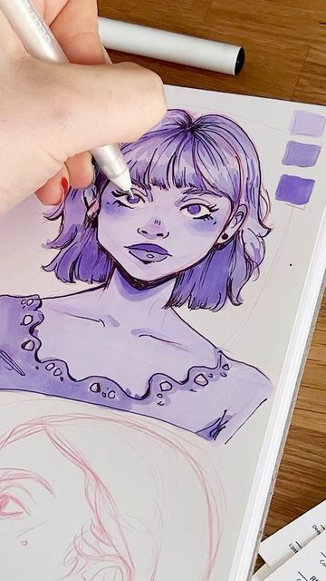 Colors As People Drawing, Colorful Person Drawing, Marker Art People, Things To Draw With Ohuhu Markers, Easy Marker Drawings For Beginners, Alcohol Marker Portrait, Sketch Book Ideas Inspiration, Art Using Markers, Art Markers Drawing Ideas