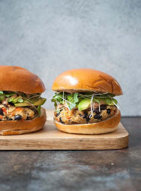 Crispy Quinoa Black Bean Burgers I hope you guys love these as much as I do. It’s really the perfect lunch or dinner option, piled high with fresh avocado, micro greens and extra sauce. lifeisbutadish.com #veggieburger Black Bean Quinoa Burger, Crispy Quinoa, Black Bean Burger, Quinoa Burgers, Black Bean Quinoa, Micro Greens, Bean Burgers, Black Bean Burgers, Fresh Avocado