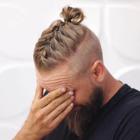 White Men with Braids Hairstyle: Rock With Cool Hairstyles Man Braid, Viking Haircut, Man With Long Hair, Rasta Hair, Men's Cuts, Man Bun Hairstyles, Braided Top Knots, Viking Braids, Beard Haircut