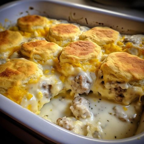 Pineapple Bread, Breakfast Egg Casserole, How To Make Biscuits, Chicken And Biscuits, Homemade Gravy, Biscuits And Gravy, Sausage And Egg, Egg Breakfast, Sausage Breakfast