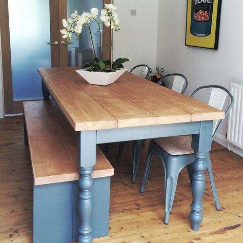 Blue And Wood Dining Table, Blue Kitchen Dining Table, Bobbin Leg Dining Table, Upcycled Dining Table, Repurposed Dining Table, Firelink Shrine, Chalk Paint Dining Table, Chalk Paint Kitchen Table, Painted Wood Table