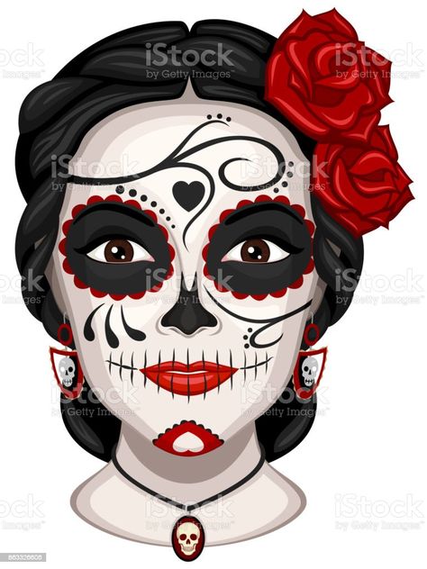 Makijaż Sugar Skull, Sugar Skull Face Paint, Halloween Makeup Sugar Skull, Skull Face Paint, Halloweenský Makeup, Sugar Skull Face, Dead Makeup, Creepy Halloween Makeup, Halloween Fest