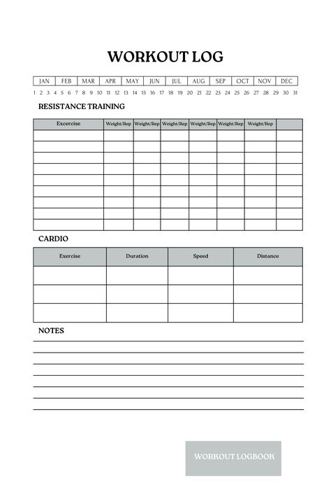 Workout Log Book, Fitness Tracker Printable, Workout Log, Ultimate Workout, Cardio Workouts, Fitness Progress, Tracker Printable, Log Book, Resistance Training