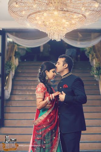 Just Click Photography "Mohit & Nikita. Ring Ceremony" Candid Couple Shot - Bride in a Red and Green Sequinned Lehenga and Groom in a Black Suit. WeddingNet #weddingnet #indianwedding #indianbride #bride #bridal #sequinned #lehenga #bridallehenga #weddinglehenga #suit #green #gold #red Engement Photos, Sequinned Lehenga, Ring Poses, Poses 2023, Engagement Portraits Poses, Engagement Shoots Poses, Pose Wedding, Candid Couple, Marathi Wedding