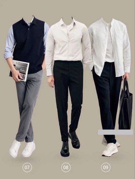 Formal Outfit For Men Office, Smart Casual Business Wear Men, Mens Work Outfits Office Wear Summer, Office Wear Men Work Outfits, Work Outfit Men Offices, Korean Street Fashion Mens Casual, Smart Casual Work Outfit Men, Casual Look For Men, Guys Fashion Casual