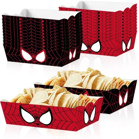 PRICES MAY VARY. Package Includes: You will receive 40 packs of disposable food trays,sufficient quantities can meet your home kitchen or party food serving needs, you can also share them with your friends. Appropriate Size: Spiderman Food Trays measure approximately 14 x 12 x 5cm/ 5.5 x 4.7 x 1.96 inches,compact and lightweight, which are easy to put or store anywhere you want with saving space. Material: the disposable toy inspired food trays are made of quality paper,and you need to assemble Spider Birthday Party, Spiderman Birthday Party Food, Spider Food, Spiderman Theme Party, 3rd Birthday Party For Boy, Spiderman Birthday Party Decorations, Book Birthday Parties, Marvel Birthday Party, Marvel Party