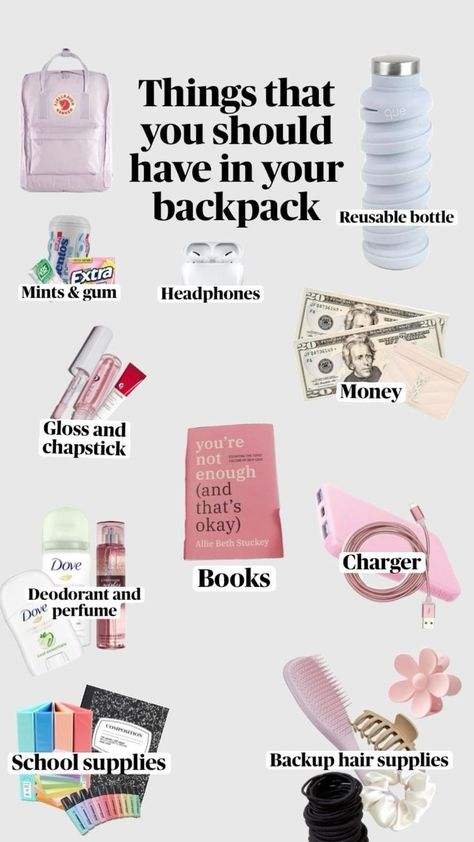 Not mine #school #preppy #Thatgirl Middle School Essentials, Road Trip Kit, School Emergency Kit, School Backpack Essentials, Middle School Survival, Preppy School Supplies, Middle School Hacks, School Survival Kits, School Bag Essentials