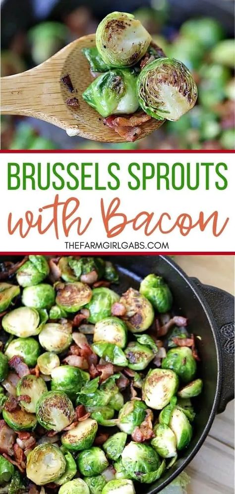 Pan-Seared Brussels Sprouts With Bacon is a super easy side dish ready in 30 minutes flat! These sauteed brussels sprouts are crispy and full of delicious bacon. This easy brussels sprouts recipe is an easy holiday side dish too. No one will complain about eating their vegetables! Brussels Sprouts With Bacon, Iron Recipes, Bacon Brussel Sprouts, Skillet Recipes, Roasted Brussel, Roasted Brussels Sprouts, Sprouts With Bacon, Brussels Sprouts Recipe, Roasted Brussel Sprouts