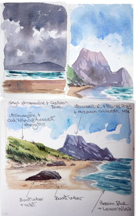 Watercolour Art Inspiration, Seascape Paintings Watercolor, Watercolor Sketchbook Ideas, Water Colour Painting Watercolour, Watercolour Art Ideas, Water Colour Sketch, Watercolour Seascapes, Watercolour Sketching, Sea Sketch