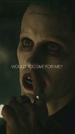 "Would you live for me?" #SuicideSquad #joker @angellarue Suicidesquad Joker, Arley Queen, Jared Leto Joker, Leto Joker, Harley And Joker Love, Der Joker, Harley Quinn Quotes, Joker Wallpapers, Joker Is