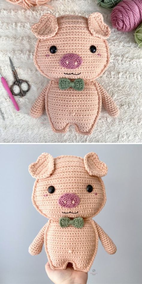 Adorable Ragdoll Amigurumi Ideas. This adorable little piggy in the pictures below is a really fun and fast to make amigurumi for beginners, that is worked in flat panels and others in the rounds. It uses bulky weight yarn, but feel free to try and make it with another one. #freecrochetpattern #amigurumi #toy Free Ragdoll Crochet Pattern, Crochet Rag Doll Animals, Ragdoll Amigurumi Free Pattern, Ragdoll Crochet Patterns, Crochet Ragdoll Animals, Crochet Rag Doll Free Pattern, Crochet Ragdoll Free Pattern, Crochet Ragdoll Pattern, Crochet Stuffys