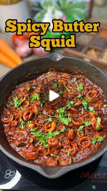 Yazee koduma on Instagram: "Spicy butter squid🦑

For more recipes follow @chef_yazee 

Recipe Instructions👇🏼

Clean squid
Have taken 500 gms of squid before cleaning.
For marination
Add squid
Kashmiri chilly powder -2 tsp
Turmeric powder - 1/2 tsp
Pepper powder- 1 tsp
Salt
Lemon juice - half of lemon
Keep it aside for 10-15 min
In the skillet add Butter ( add generous amount if you prefer )
Shallow fry squid for about 3-4 minutes. Fry it in batches if needes to avoid over crowding and ensure proper cooking.
Once its done take it off the skillet and keep it aside.
Into the left over butter add some more butter.
Add cumin seed 1/2 tsp
Add ginger garlic paste 1 tbsp
Add shallots 10 nos chopped 
Add 1 tsp chilly flakes
Add some curry leaf
And sauté till raw smell goes away.
Add salt
Add 2 t Squids Recipe, Spicy Butter, Squid Recipes, Curry Leaf, Ginger Garlic Paste, Turmeric Powder, Pepper Powder, Garlic Paste, More Recipes