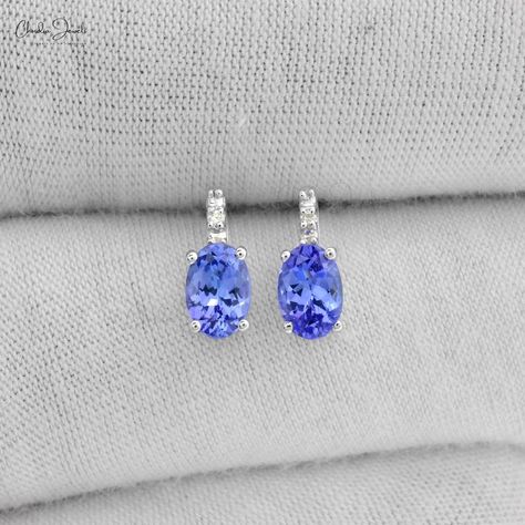 Natural Tanzanite Solitaire Studs in 14k White Gold | Dainty Studs | Diamond Studs Earring | 6x4mm Oval Cut Handmade Tanzanite Studs | Gift For Her | Jewelry for Women | Wedding Earring | Handmade Earring | Gemstone Jewelry Diamond Earrings Wedding, Tanzanite Studs, Jewelry Closet, December Birthstone Jewelry, Halo Diamond Earrings, Stud Earrings Unique, Tanzanite Jewelry, Tanzanite Earrings, Tanzanite Diamond