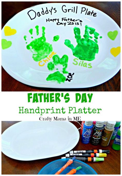 Fathers Day Handprint Platter Handprint Platter, Kids Fathers Day Crafts, Diy Father's Day Crafts, Diy Father's Day Gifts, Grill Plate, Handprint Crafts, Crafty Mama, Father's Day Diy, Dad Day