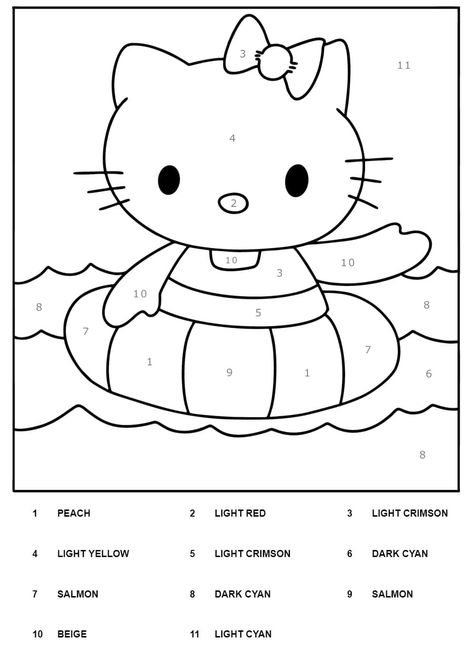 Hello Kitty Printable, Emoji Math, Color By Number Worksheet, Number Worksheet, Hello Kitty Colouring Pages, Hello Kitty Printables, Monster Coloring Pages, Kitty Pictures, Kitty Christmas