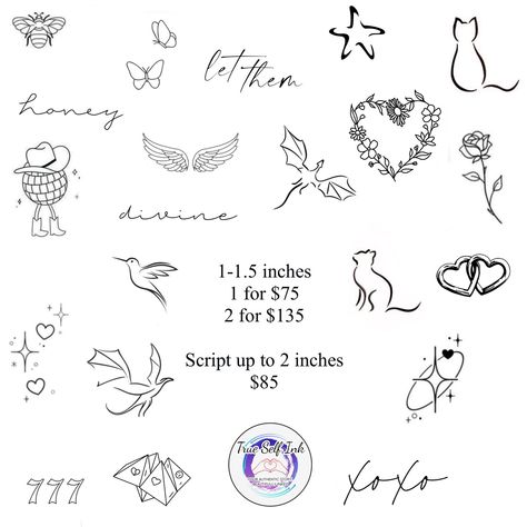 ✨ Tiny tattoos, big meaning! Grab your favorite 1-1.5” designs for $75 each or 2 for $135. Need a little more expression? Get a 2” script design for just $85. Perfect for adding that special touch to your personal canvas. Go to the link in my bio to book your spot! ✨ #TrueSelfInk #TinyTattoos #FlashSale #dallas #dallastexas #dallastx #dragontattoo #cattattoo Tiny Tats With Meaning, Tattoos Big, Tiny Tattoos With Meaning, Script Design, Dragon Tattoo, Cat Tattoo, Tattoos With Meaning, Tiny Tattoos, Dallas