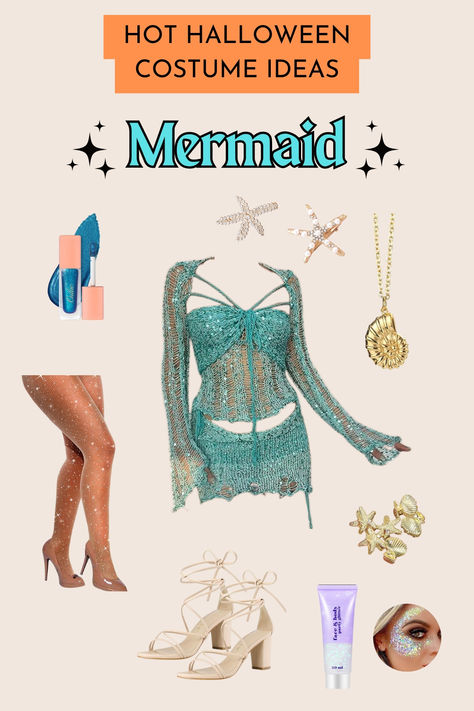 🧜‍♀️✨ Dive into the magic this Halloween with the ultimate Mermaid Costume Guide! Whether you want to sparkle like a siren of the deep or rock a sultry sea queen look, we've got you covered. From  accessories like seashell necklaces to shimmering sets, this guide will help you create the most enchanting mermaid costume of the season 🐚💖 Let your inner mermaid shine and make a splash at every Halloween party! 🎃 #MermaidHalloween #CostumeInspo #HalloweenParty Mermaid Costume Women College, Mermaid Costume Woman, Women’s Mermaid Costumes, Mermaid And Siren Costume, Mermaid College Halloween Costume, Ariel Costume Black Women, Mermaid Diy Costume Women, Mermaid Inspo Outfit, Aqua Marine Costume