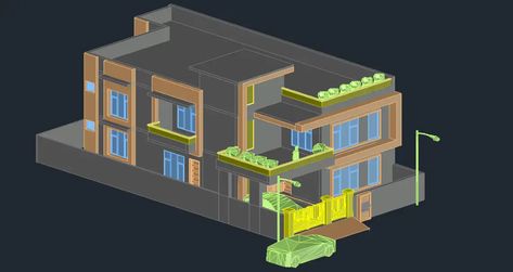 Autocad 3d Drawing House, Drawing House Plans, 3d Autocad, 3d House Plans, Drawing Block, Bungalow Design, Modern Bungalow, Autocad Drawing, 3d Drawings