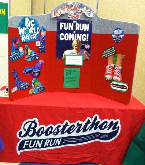 Here’s one idea of how to display the Boosterthon program to students and parents. Thank you Pleasant Hill Elementary in Lexington, SC, for this great presentation board idea. Principal Incentives For Fundraising, Pto Fundraisers, Ptsa Ideas, Pta Fundraising, Pta Ideas, School Pto, Great Presentations, Pep Rally, Fun Run