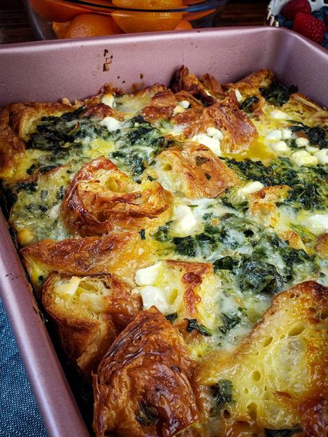 Irish Breakfast Casserole, High End Meals At Home, Easy Fancy Breakfast Ideas, Most Pinned Recipes On Pinterest, Croissant Strata, Savoury Breakfast Ideas, Christmas Casseroles, Croissant Casserole, Strata Recipes