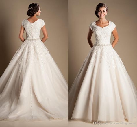 2017 New Cheap Ball Gown Princess Lace Tulle Modest Wedding Gowns With Cap Sleeves Temple Wedding Dresses Modest Off The Shoulder A Line Wedding Dresses Princess Line Wedding Dress From Lifetimeofhappiness, $162.32| Dhgate.Com Temple Wedding Dresses, Modest Gowns, Wedding Dresses Lds, Ball Gown Princess, Beach Bridal Dresses, Top Wedding Dress Designers, Princess Bridal Gown, Modest Wedding Gowns, Gown Princess