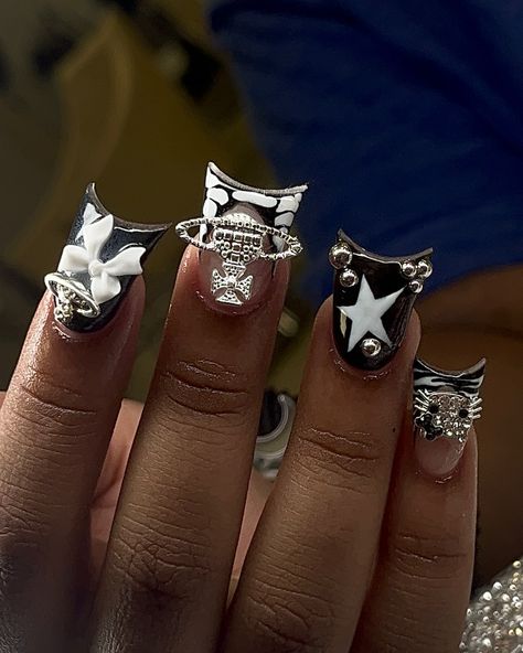 Birthday nails 🖤🔥 How fye are these 1-10?? #ducknails #nailart #nails #nailinspo #nailideas Sagittarius Birthday Nails Designs, Scorpio Nails Designs Short, Libra Nails Design Birthday, Birthday Nails Aquarius, Short Bday Nails, Scorpio Nails Designs, Taurus Nails, Sliver Nails, Birthday Nail Designs