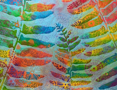 Quilts For Beds, Native Christmas, Thread Sketching, Christmas Fern, Quilting Art, Light Blue Paints, Fern Frond, Art Tv, Contemporary Quilts