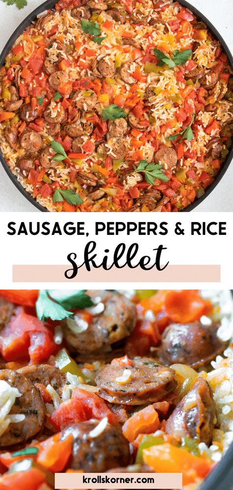 Sausage Peppers And Rice, Sausage And Rice Skillet, Peppers And Rice, Sausage And Rice Casserole, Sausage And Rice, Pan Dishes, Sausage Peppers And Onions, Sausage Rice, Pantry Recipes