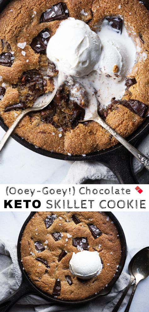 Keto Cast Iron Skillet Dessert, Keto Chocolate Chip Skillet Cookie, Keto Skillet Cookie, Nut Desserts, Keto Swedish Meatballs, Keto Skillet, Healthier Baking, Skillet Desserts, Keto Cakes