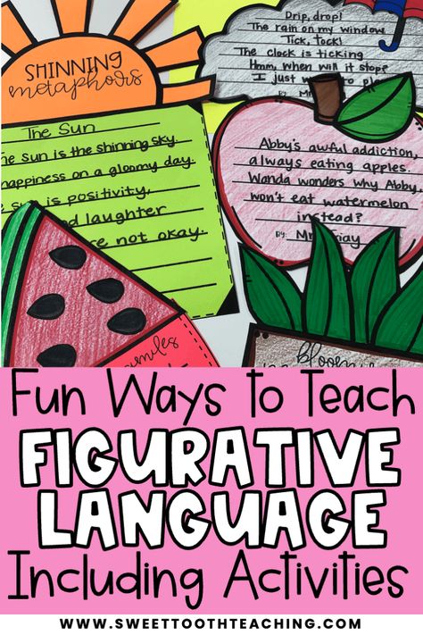 Teaching figurative language to 3rd grade students? Check out these fun figurative language activities that will help your students with identifying types of figurative language. Included are activities such as creating figurative language poems, engaging gallery walks, and more! Simile Activities, Figurative Language Activities, Figurative Language Anchor Chart, Figurative Language Lessons, Grammar Interactive Notebook, Reward Ideas, Figurative Language Activity, Figurative Language Worksheet, Teaching Figurative Language