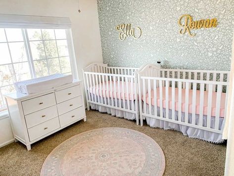 Get some great inspiration for your twin girl nursery! Twin Girl Nursery Pink, Twin Baby Girl Nursery, Nursery Ideas Fun, Twin Girl Nursery Ideas, Small Twin Nursery, Twin Girl Nursery, Twin Nursery Room, Twin Boys Nursery, Twin Baby Rooms