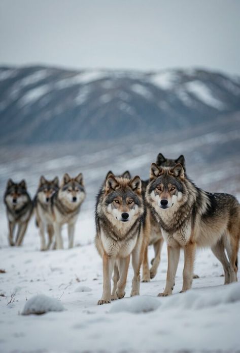 A pack of wolves roam the snowy tundra of the Arctic Refuge, their fur blending in with the white landscape as they hunt for prey Alaska Animals, Arctic Wildlife, Alaska Landscape, Alaskan Wildlife, Alaskan Wilderness, Alaska Photography, Forest Wildlife, Alaska Wildlife, Wolf Photography