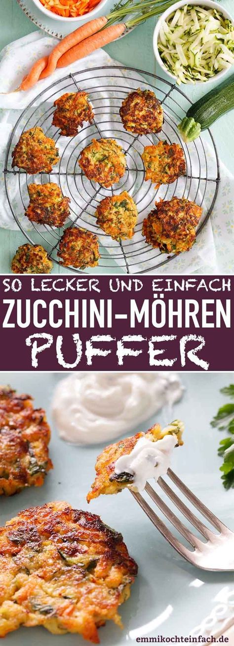 Zucchini-Möhren-Puffer| Das einfache Rezept mit frischen Zutaten aus der Pfanne. Die schnelle, leckere Feierabendküche. So sommerlich leicht, vegetarisch, lowcarb und lecker | #zucchini #möhren #karotten #puffer #selbstgemacht #vegetarisch #lowcarb #rezept #einfachkochen | emmikochteinfach.de Carrot Pancakes, Vegetable Pancakes, Zucchini Puffer, Best Pancake Recipe, Pancakes Easy, Delicious Vegetables, Zucchini Recipes, Cooking Dinner, Veggie Recipes