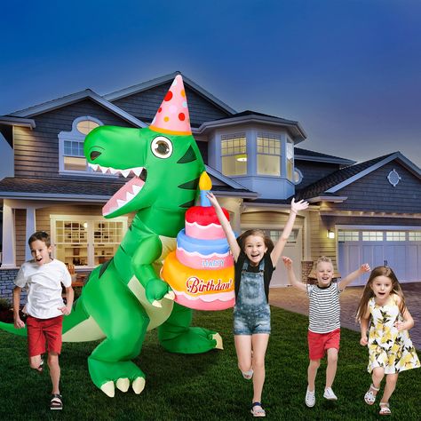 PRICES MAY VARY. 6 Ft Inflatable Dinosaur: boasting a height of about 6 ft, this dinosaur birthday decor stands resplendent in diverse shades of green, clutching a birthday cake filled with candles, ready to welcome the arrival of the birthday; Your garden will be enlivened by such a dinosaur birthday decor, sure to provoke the envy of your neighbors Waterproof Quality Material: this inflatable dinosaur yard decoration is crafted from polyester, guaranteeing longevity and resistance against wind Birthday Dinosaur Cake, Dinosaur Birthday Decor, Inflatable Dinosaur, Dinosaur Birthday Party Decorations, Fake Candles, Birthday Dinosaur, Dinosaur Themed Birthday Party, Green Dinosaur, Dinosaur Cake