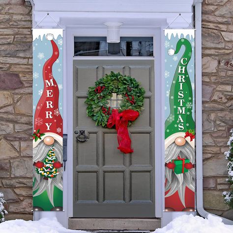 PRICES MAY VARY. Christmas gnomes party supplies: this Christmas door banner is exquisitely designed with Christmas gnomes elements, bright colors and cute design, decorating your home and party with this banner, which will be a big hit at your party Package includes: you will get 2 Christmas gnomes banners to decorate your Christmas party; No assembly required, it is easy to hang, saving your decoration time and energy Large size: the porch sign banner measures approx. 71 x 12 inches/ 180 x 30 Outdoor Gnomes, Holiday Theme Party, Gnome Signs, Christmas Door Hangings, Porch Outdoor, Home Outside, Elf Decorations, Holiday Party Themes, Gnomes Christmas