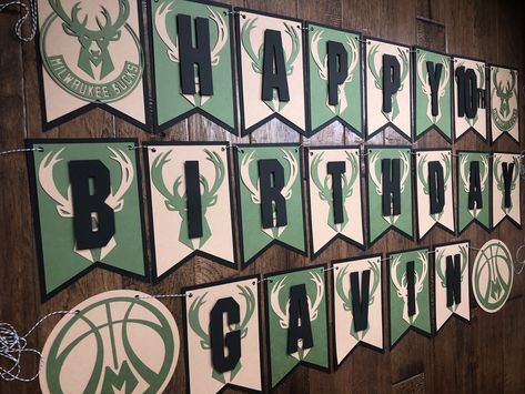 Milwaukee Bucks Birthday Party, Milwaukee Bucks Basketball, Bucks Basketball, Basketball Birthday Parties, Basketball Birthday, Beautiful Chaos, Birthday Inspo, Gaming Banner, 23rd Birthday