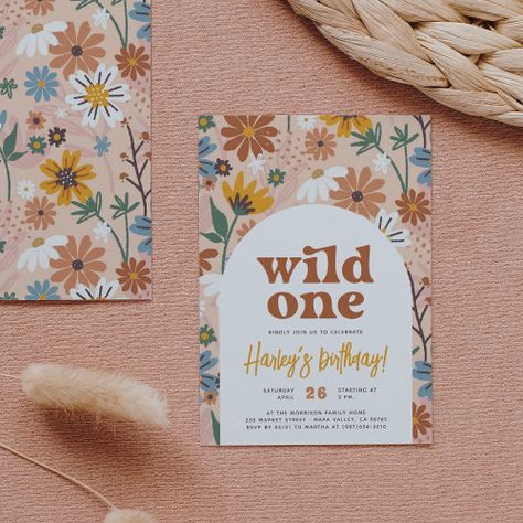 Wild One Retro Boho Wildflower 1St Birthday Party Invitation #zazzle #weddinginvitations #birthdayinvitations #babyshowerinvitations #zazzleinvitations #monogram #businesscards #graduation #homedecor Wildflower 1st Birthday Party, Daisy Arch, Wildflower 1st Birthday, Bohemian Birthday Party, Party Budget, Boho Wildflower, Girl Birthday Party Invitations, Birthday Party Design, 1st Birthday Party Invitations