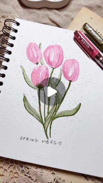 Karin on Instagram: "Paint flowers with Janina!  Easy Tulip Watercolor 🌷 by @planning_jani created with our Brushmarker PRO @karinmarkers   Follow @planning_jani  for more inspiration!   #karinmarkers #brushpen #markers #watercolor #karinbrushmarkerpro #tulip #flowers #floralart  music licensed by Splice" Marker Art Flowers, Brushpens Art, Tulip Watercolor, Tulip Drawing, Watercolor Tulips, Brush Markers, Marker Art, Copic Markers, Brush Pen