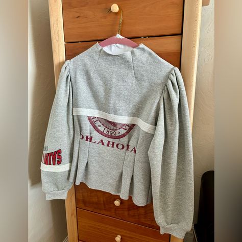 Rentrayage’s One-Of-A-Kind, Reworked Oklahoma Sweatshirt. Never Worn, With Tags. Size Small. Adidas Upcycle, Embellished Sweatshirt Diy, Reworked Sportswear, Reworked Hoodie, Reworked Sweatshirts, Calvin Klein Hoodie, Reworked Clothing, Altered Clothing, Embellished Sweatshirts