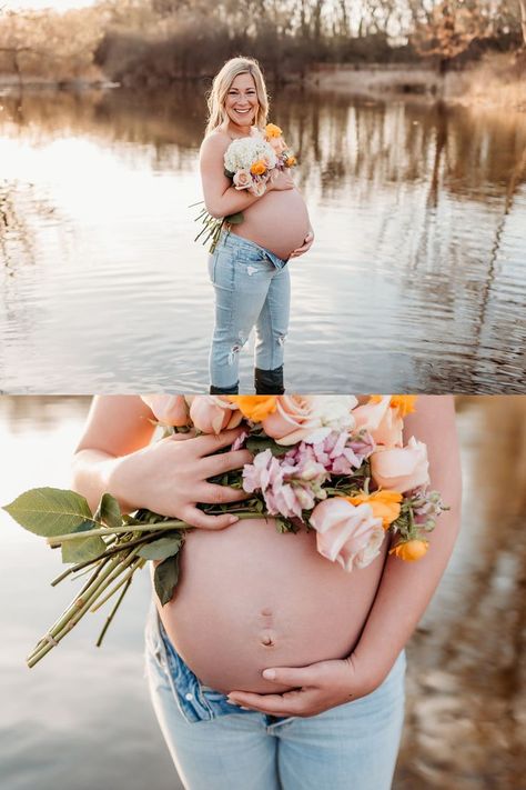 Natural Outdoor Maternity Photos, Maternity Photography With Flowers, Maternity Photos With Flowers, April Maternity Photos, Maternity Flower Photoshoot, Sunflower Maternity Pictures, Maternity Pictures Flower Field, Flower Top Maternity Shoot, Maternity Poses With Flowers