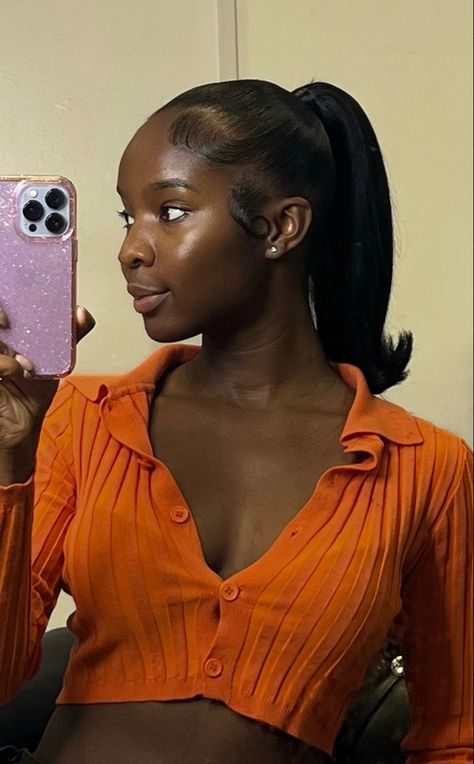 Black Woman With Ponytail, Wigs Hairstyles Black Women, Updo Ponytail Hairstyles For Black Women, Hair For Birthday Hairstyles, Black Slick Hairstyles, Barbie Ponytail With Bow, Hair Ponytail Styles Black Women, Hairstyles Ponytail Black Women, Natural Hair Birthday Styles