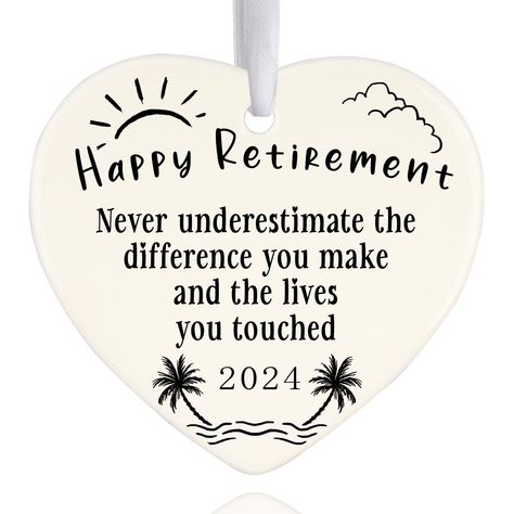 PRICES MAY VARY. Elegant Retirement Keepsake: This beautiful heart-shaped retirement ornament is a thoughtful way to celebrate the next chapter, featuring a heartfelt message of gratitude. High-Quality Acrylic Design: Crafted from durable acrylic, this ornament adds a sophisticated touch to any space, ensuring long-lasting beauty for years to come. Perfect for Any Retiree: Suitable for coworkers, teachers, family members, or friends, this retirement plaque offers a meaningful gift for anyone entering retirement. 2024 Retirement Theme: The keepsake commemorates the special milestone with a “Happy Retirement” message and the year 2024, adding a personal touch. Versatile Gift Option: Ideal for hanging as a decoration on a Christmas tree, wall, or desk, this ornament adds warmth and charm to a Retirement Gifts For Coworker, Happy Retirement Messages, Retirement Ornament, Retirement Plaque, Retirement Messages, Retirement Plaques, Farewell Celebration, Best Retirement Gifts, Retirement Quotes