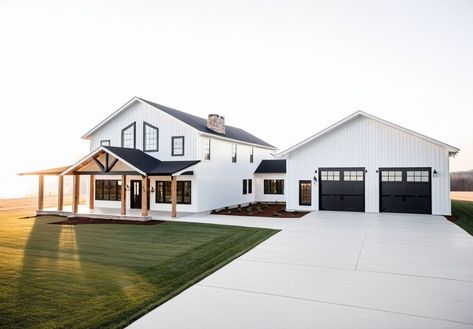 Buckeye Plans Houses With Guest House Attached, House Plans For Barndominium, Modern Farmhouse Barndominium Floor Plans, Barndominium With Separate Garage, Storage Room Flooring, House With Separate Garage, 4 Bed 2 Story House Plans, Farm Style Homes Exterior, Bardominum White