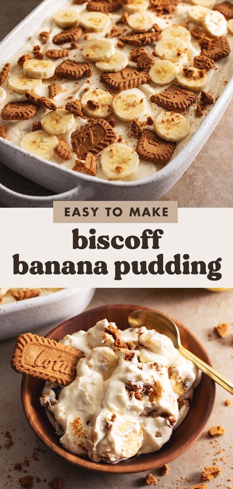 Biscoff Banana, Biscoff Cookie Recipe, Gratin Recipes, Banana Desserts, Banana Pudding Desserts, Biscoff Recipes, Fast Desserts, Banana Dessert Recipes, Parfait Desserts