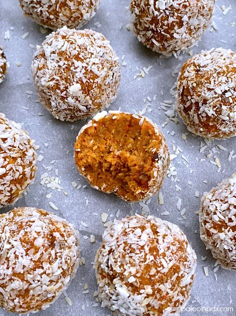 No-Bake Carrot Cake Bites – Paleo in PDX Paleo Treats Easy, Paleo Easter Recipes, Healthy Easter Snacks, Carrot Cake Bites, Healthy Easter Treats, Paleo Carrot Cake, Healthy Easter Recipes, Snacks To Buy, Cake Carrot