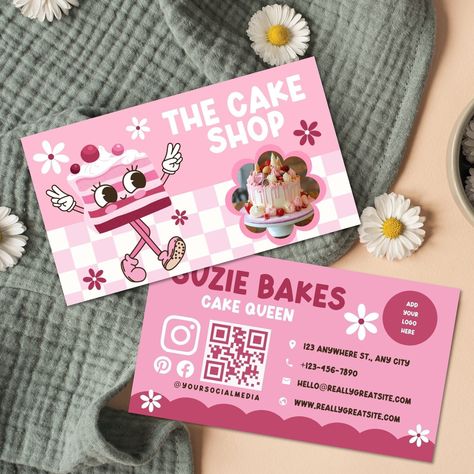 Kawaii Business Card Ideas, Treats Business Cards, Baking Business Cards Ideas, Homemade Business Cards, Dessert Business Cards, Canva Business Cards, Bakery Card Design, Aesthetic Business Cards, Buissness Cards