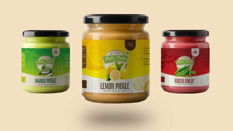 Pickle Label Design Ideas, Pickle Packing Ideas, Pickle Packaging Design Creative, Pickle Packaging Design, Pickle Label Design, Jam Label Design, Pickle Packaging, Jar Label Design, Electronics Packaging