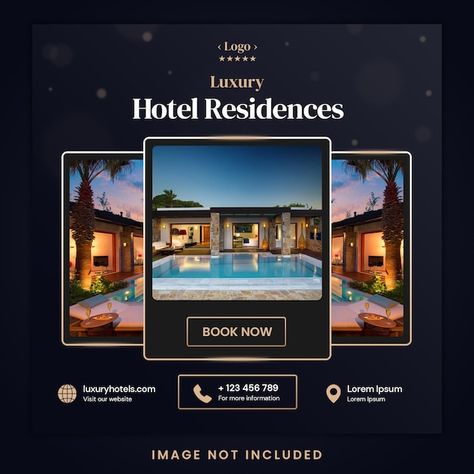 Hotel Poster Design Creative, Luxury Hotel Social Media Post, Hotel Graphic Design Social Media, Luxury Hotel Social Media Design, Luxury Creative Ads, Hotels Creative Ads, Hotel Creative Post, Hotel Ads Design, Hotel Post Design